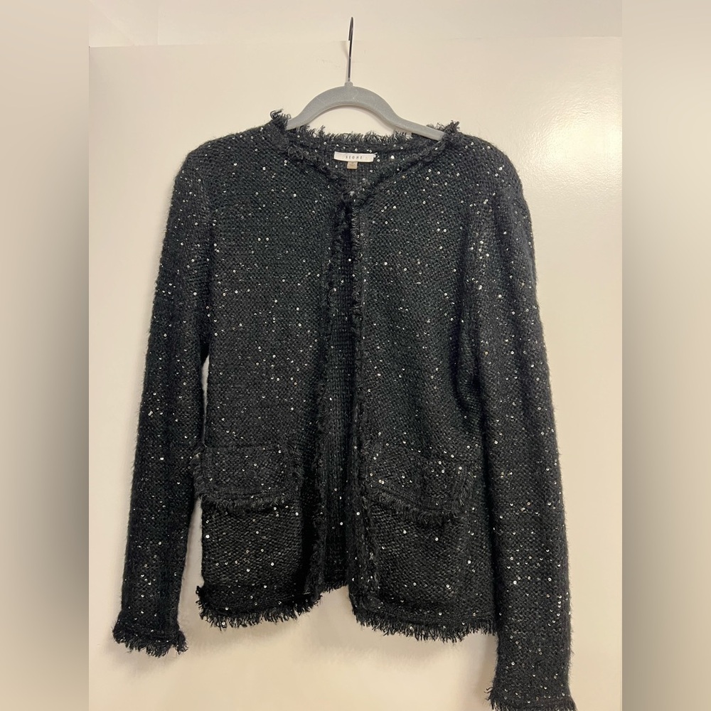 LN sioni cardigan jacket blazer black sparkly sparkle warm business small S